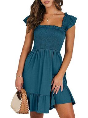 Boho Smocked Summer Dress for Women | Cute Casual Beach Sundress for Teens